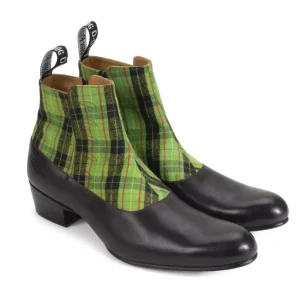 Men's^Fluevog Shoes Arthur | Zip-Up Ankle Boot Black/Green Plaid