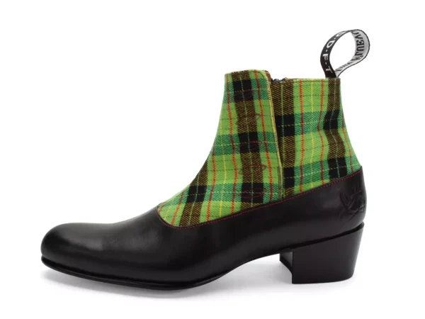 Men's^Fluevog Shoes Arthur | Zip-Up Ankle Boot Black/Green Plaid