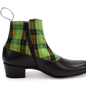 Men's^Fluevog Shoes Arthur | Zip-Up Ankle Boot Black/Green Plaid