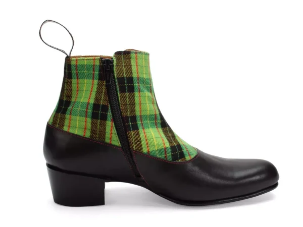 Men's^Fluevog Shoes Arthur | Zip-Up Ankle Boot Black/Green Plaid