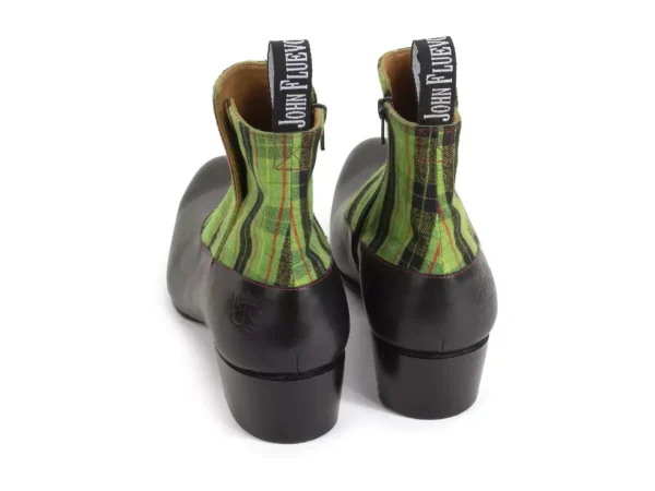 Men's^Fluevog Shoes Arthur | Zip-Up Ankle Boot Black/Green Plaid