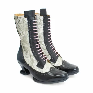 Women's^Fluevog Shoes Aura | Brogue Tall Boot Black/Ivory