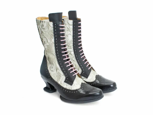 Women's^Fluevog Shoes Aura | Brogue Tall Boot Black/Ivory