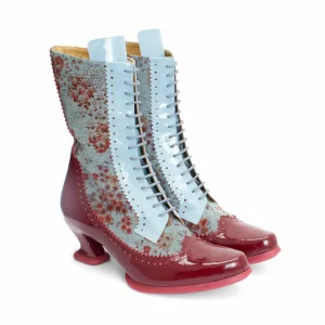 Women's^Fluevog Shoes Aura | Brogue Tall Boot Red/Green Floral