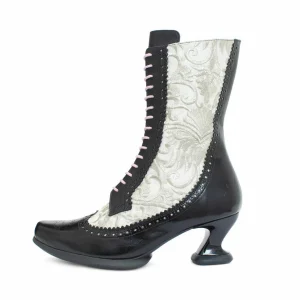 Women's^Fluevog Shoes Aura | Brogue Tall Boot Black/Ivory