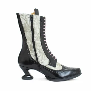 Women's^Fluevog Shoes Aura | Brogue Tall Boot Black/Ivory