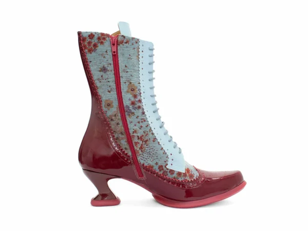 Women's^Fluevog Shoes Aura | Brogue Tall Boot Red/Green Floral
