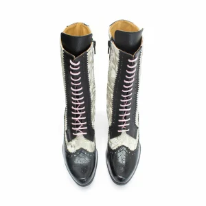 Women's^Fluevog Shoes Aura | Brogue Tall Boot Black/Ivory