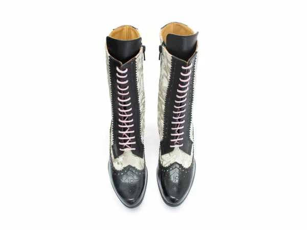 Women's^Fluevog Shoes Aura | Brogue Tall Boot Black/Ivory