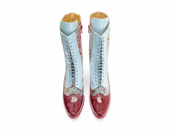 Women's^Fluevog Shoes Aura | Brogue Tall Boot Red/Green Floral