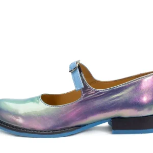 Women's^Fluevog Shoes Barnett | Flat Mary Jane Blue Metallic