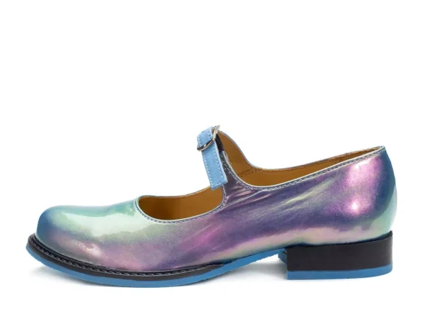 Women's^Fluevog Shoes Barnett | Flat Mary Jane Blue Metallic