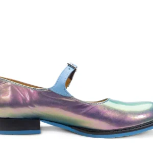 Women's^Fluevog Shoes Barnett | Flat Mary Jane Blue Metallic