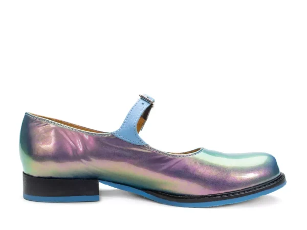 Women's^Fluevog Shoes Barnett | Flat Mary Jane Blue Metallic