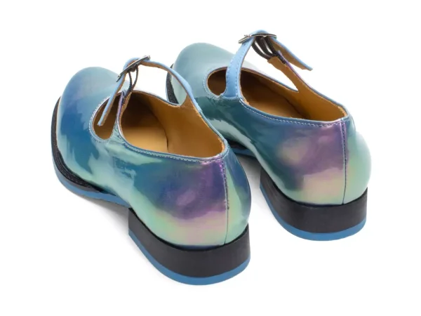 Women's^Fluevog Shoes Barnett | Flat Mary Jane Blue Metallic