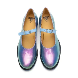 Women's^Fluevog Shoes Barnett | Flat Mary Jane Blue Metallic