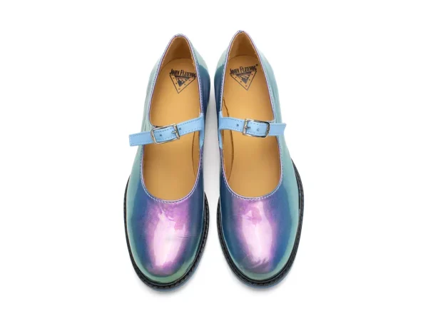 Women's^Fluevog Shoes Barnett | Flat Mary Jane Blue Metallic