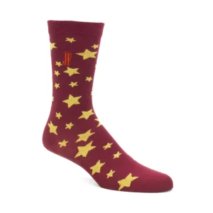 Men's^Fluevog Shoes Bianca Vog Socks | Large Stars Sock Burgundy/Yellow