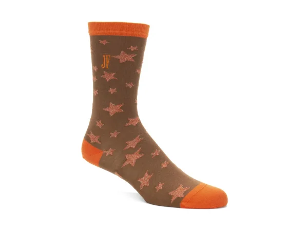 Accessories^Fluevog Shoes Bianca Vog Socks | Large Stars Sock Brown/Metallic Orange