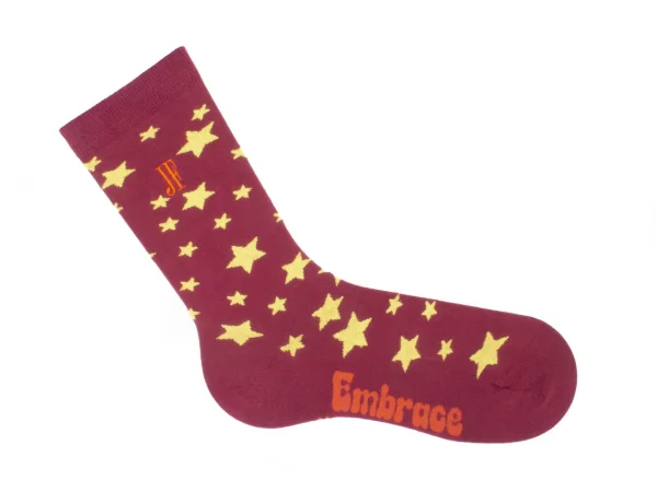 Accessories^Fluevog Shoes Bianca Vog Socks | Large Stars Sock Burgundy/Yellow