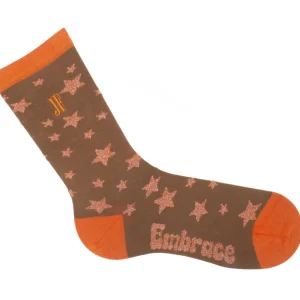 Men's^Fluevog Shoes Bianca Vog Socks | Large Stars Sock Brown/Metallic Orange