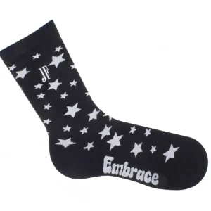 Men's^Fluevog Shoes Bianca Vog Socks | Large Stars Sock Black/Metallic Silver