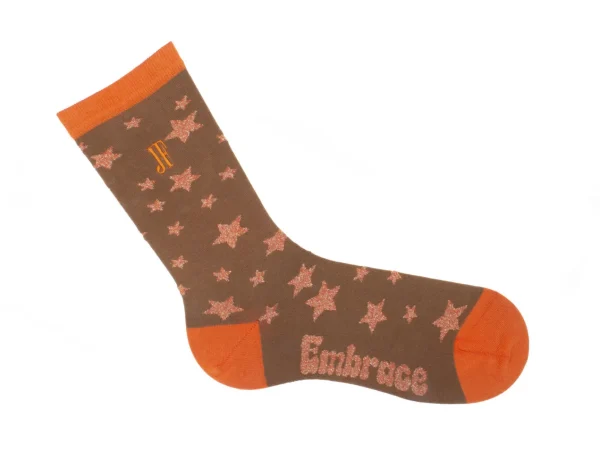 Accessories^Fluevog Shoes Bianca Vog Socks | Large Stars Sock Brown/Metallic Orange