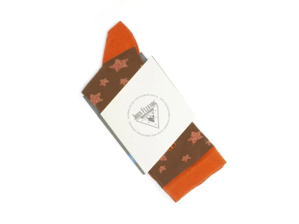 Accessories^Fluevog Shoes Bianca Vog Socks | Large Stars Sock Brown/Metallic Orange