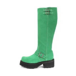 Women's^Fluevog Shoes Bond Girl | Tall Boot With Buckles Green Suede