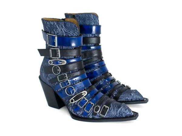 Women's^Fluevog Shoes Conceptual Cookie | Zip-Up Ankle Boot With Buckles Blue