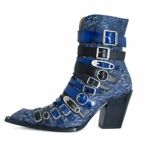Women's^Fluevog Shoes Conceptual Cookie | Zip-Up Ankle Boot With Buckles Blue