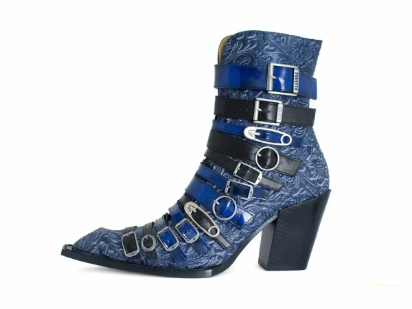 Women's^Fluevog Shoes Conceptual Cookie | Zip-Up Ankle Boot With Buckles Blue