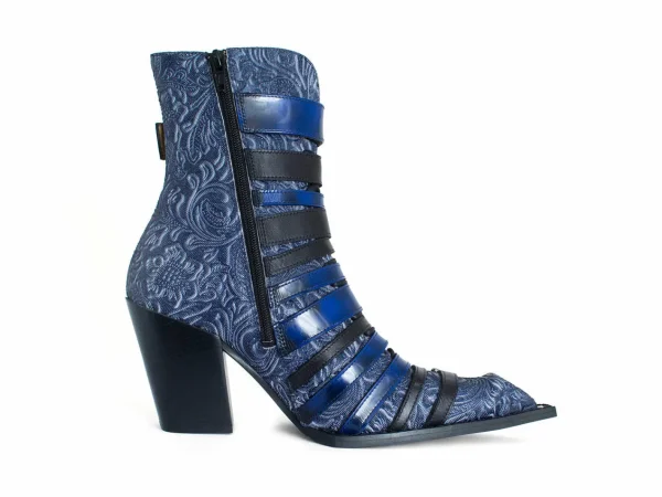 Women's^Fluevog Shoes Conceptual Cookie | Zip-Up Ankle Boot With Buckles Blue