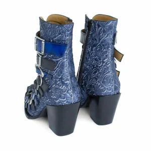 Women's^Fluevog Shoes Conceptual Cookie | Zip-Up Ankle Boot With Buckles Blue