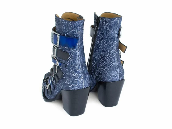 Women's^Fluevog Shoes Conceptual Cookie | Zip-Up Ankle Boot With Buckles Blue