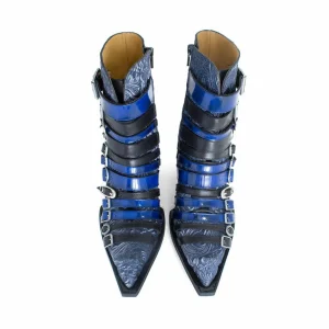 Women's^Fluevog Shoes Conceptual Cookie | Zip-Up Ankle Boot With Buckles Blue