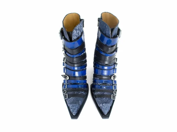 Women's^Fluevog Shoes Conceptual Cookie | Zip-Up Ankle Boot With Buckles Blue