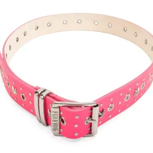 Men's^Fluevog Shoes Croft Belt | Star-Studded Leather Belt Hot Pink