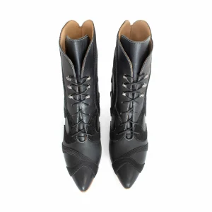 Women's^Fluevog Shoes De La Cruz | Embroidered Lace-Up Boot Black
