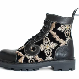 Women's^Fluevog Shoes Derby Swirl (6 Eye) | Classic Derby Boot Black Jacquard