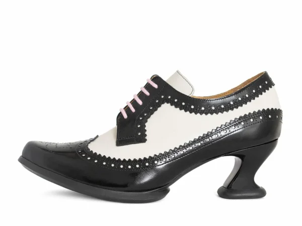 Women's^Fluevog Shoes Dr. Gunter | Brogued Lace-Up Heels Black/Beige