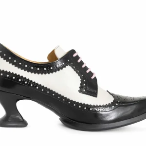 Women's^Fluevog Shoes Dr. Gunter | Brogued Lace-Up Heels Black/Beige