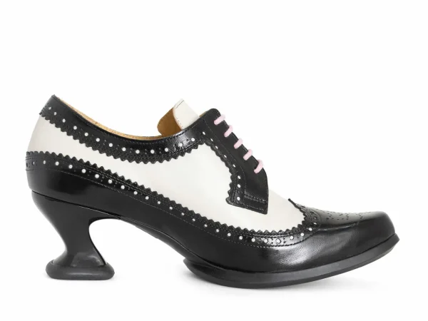 Women's^Fluevog Shoes Dr. Gunter | Brogued Lace-Up Heels Black/Beige