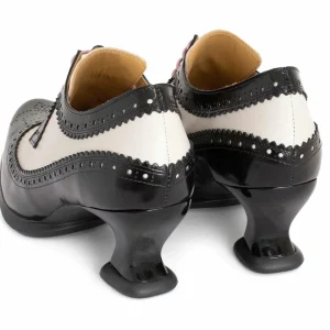 Women's^Fluevog Shoes Dr. Gunter | Brogued Lace-Up Heels Black/Beige