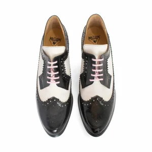 Women's^Fluevog Shoes Dr. Gunter | Brogued Lace-Up Heels Black/Beige