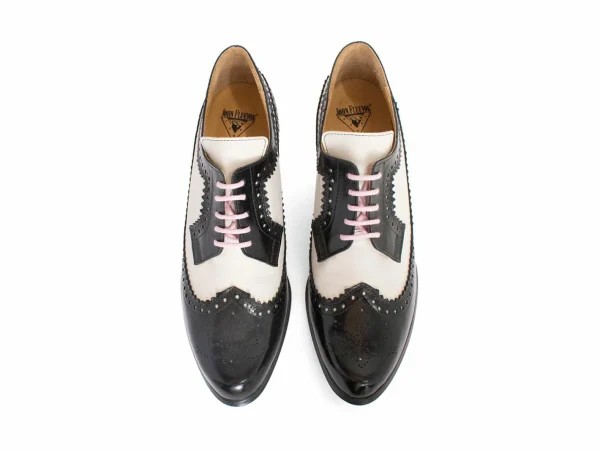 Women's^Fluevog Shoes Dr. Gunter | Brogued Lace-Up Heels Black/Beige