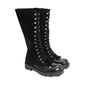 Women's^Fluevog Shoes Duffy | Tall Boot With Ruffled Tongue Black
