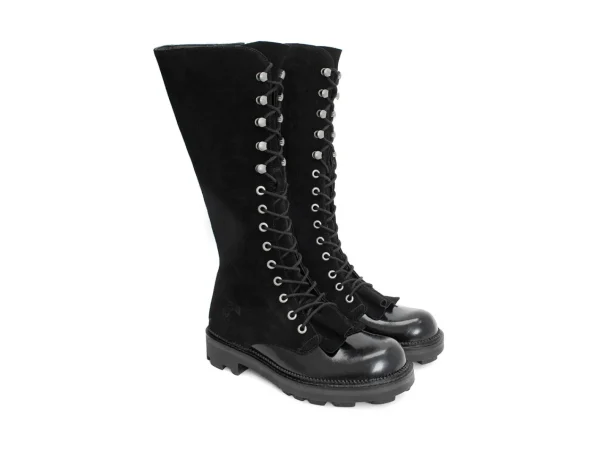 Women's^Fluevog Shoes Duffy | Tall Boot With Ruffled Tongue Black