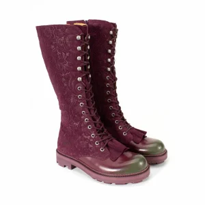 Women's^Fluevog Shoes Duffy | Tall Boot With Ruffled Tongue Purple/Green