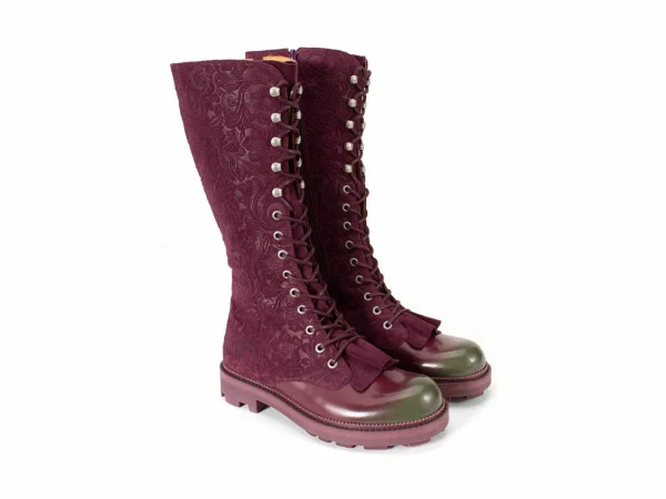 Women's^Fluevog Shoes Duffy | Tall Boot With Ruffled Tongue Purple/Green